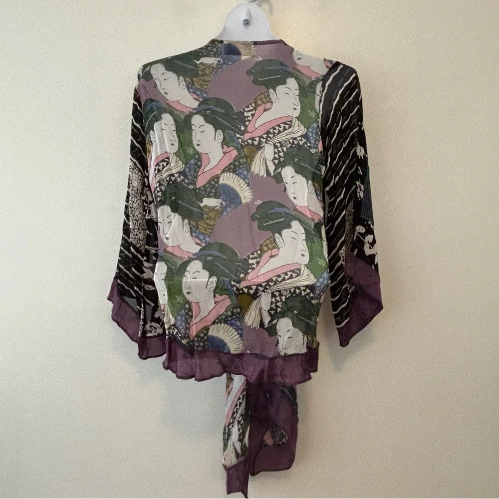Sterling Styles kimono top purple Oriental patchwork pattern one size - Picture 6 of 10